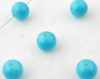 Perle de verre bleu turquoise ronde 8 mm,lot de 10 pcs