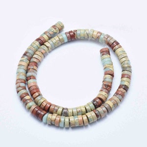 Natural round flat aqua terra jasper beads, 8 or 6 mm, set of 20 beads