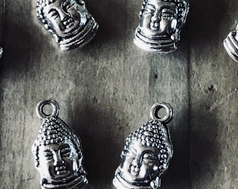 Buddha-Kopf-Charm 3 D Silber Metall 13 mm 4er-Set