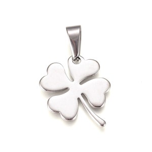 Four-leaf clover pendant in silver stainless steel, luck, lucky charm, 25 mm