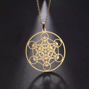 Archangel Metatron medallion in gold stainless steel, 37 cm in diameter