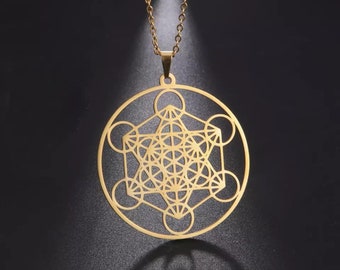 Archangel Metatron medallion in gold stainless steel, 37 cm in diameter