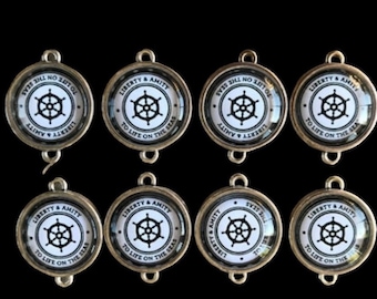 Pendentif barre à roue bateau avec cabochon verre rond  2 cm,lot de 8