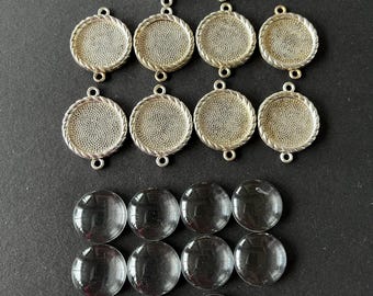 Set van 10 connectorhangers en hun transparante glazen cabochons