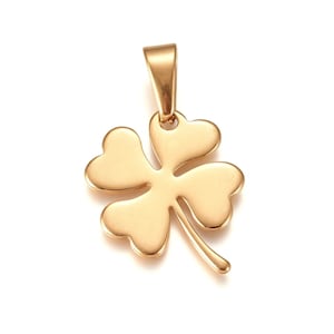 Four-leaf clover pendant in silver stainless steel, luck, good luck, 25 mm