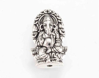 Ganesh charm, silver metal, 2.3 cm by 1.3 cm, hole in the middle, set of 2 pcs