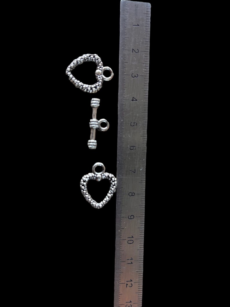 14 fermoirs toggle coeur ouvragé métal argent 2 cm image 2