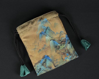 Silk gift bag, luxurious, Japanese print, 12x10 cm