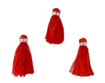 3 Pompons rouge en textile dimension: 22x10mm