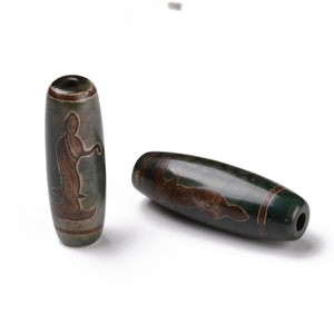 Perlina dzi in agata naturale, modello Guanyin/dea della misericordia, chicco di riso, 32 mm Foro 2 mm, venduta singolarmente
