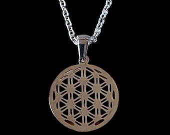 Flower of life silver stainless steel locket, 22 mm