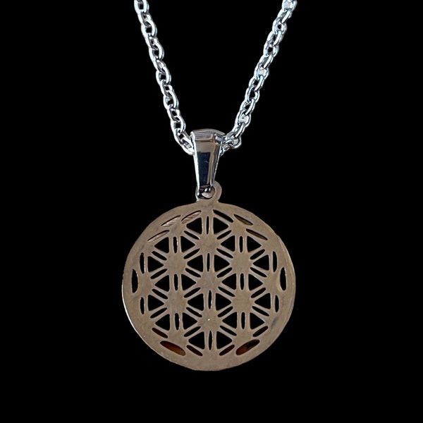 Flower of life silver stainless steel locket, 22 mm