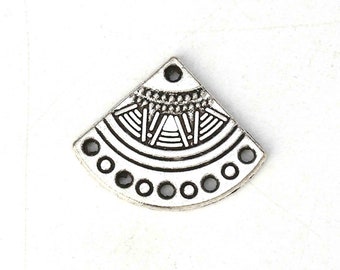 Fan charm, connector, Ethnic, silver metal, 18mm x14mm, set of 44