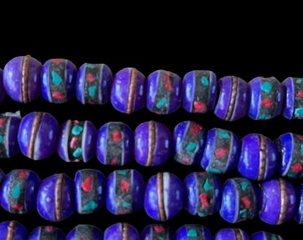 Tibetan Yak Bone Bead with Inlay 8mm, Pack of 6 Pcs