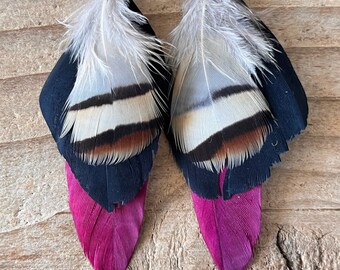 Exotic feather, sold in pairs, stainless steel tip, several models to choose from
