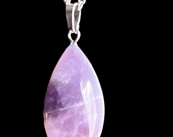 Drop pendant in natural amethyst, stainless steel bail 33 mm, 5 models to choose from