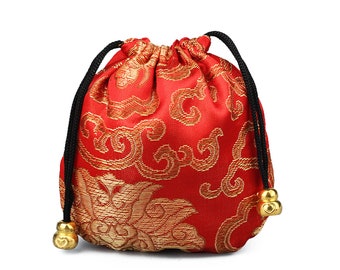 Bolsa de regalo, seda roja gruesa, rectangular, 11 cm por 11 cm, juego de 2 bolsas