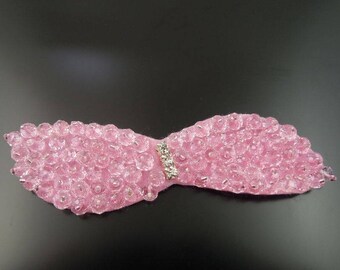 Applique strass noeud strassé rose et argent  115*32*6  mm