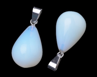 Perle goutte en opalite,bélière en acier inoxydable 24 mm