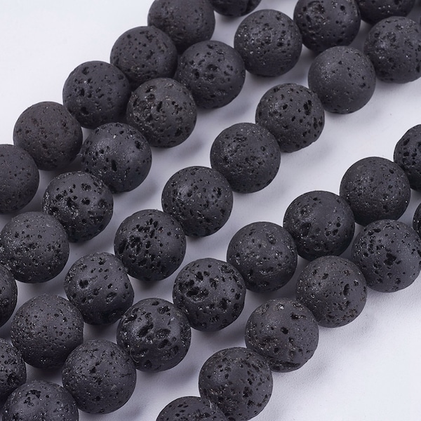 Black lava bead 10 mm, set of 10 beads