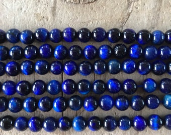 Perle oeil de tigre bleu grade AA,6 mm,lot de 20 Perles