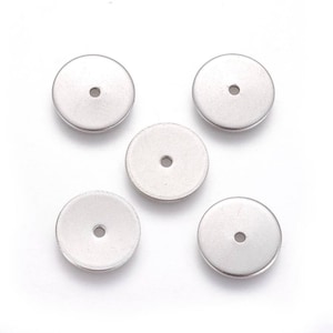 304 Stainless Steel Spacer Beads, Silver/Gold/Gunmetal, Flat Round, 8mm, Pack of 20 pcs