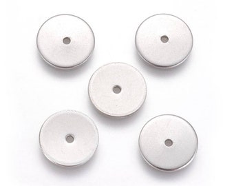 Perle intercalaire acier inoxydable 304,argent,plat rond,6 mm,lot de 20 pcs