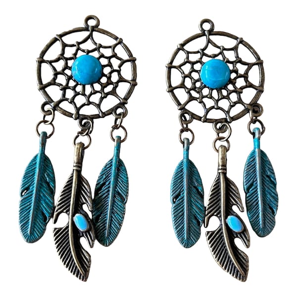 Pendentif amérindien,cabochon de turquoise,plume