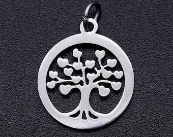 Stainless steel tree of life locket, 18.5 mm long with ring