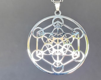 Médaillon archange Metatron en acier inoxydable argent,37 mm de diamètre