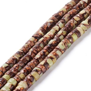Bronzite and Vesuvianite beads, 6x3mm, hole 1mm, set of 20 beads