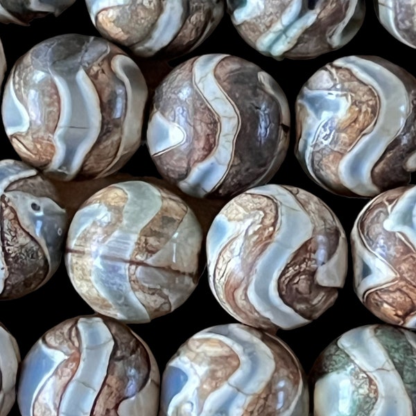 Perle d'agate dzi tibétaine,motif vague,8 mm,lot de 10