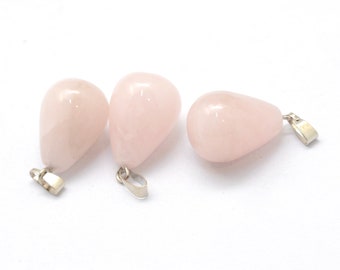 Perle goutte en quartz rose ,bélière en acier inoxydable 24 mm