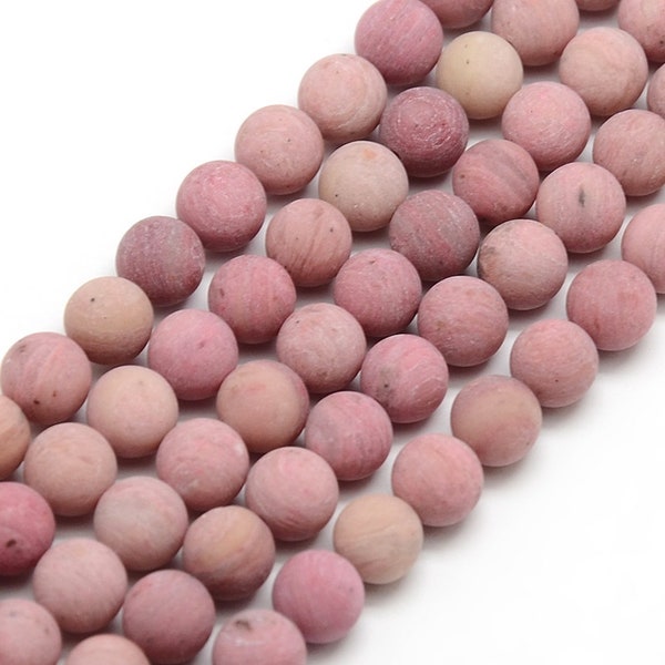 Natural matte Rhodonite pearl from Argentina, round, 8 mm, set of 10