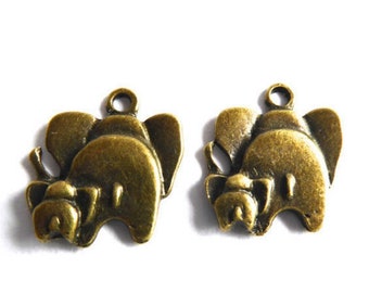 Elephant charms in bronze metal 15x20 mm, set of 13