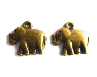 Elephant charms in bronze metal, Set of 9