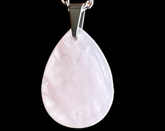 Rose quartz drop bead, silver stainless steel bail