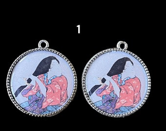 Geisha cabochon resin pendant 2.5cm cm, Japan, sold in pairs, 9 models