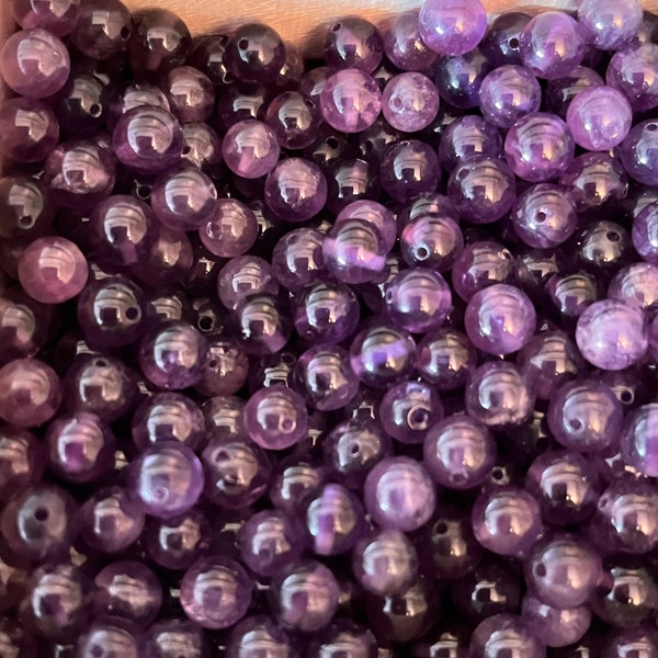 Perle Amethyste naturelle, de Madagascar,grade AA ,6mm,lot de 20 perles