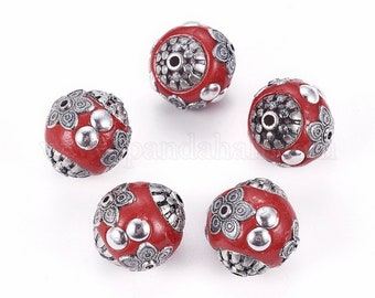 Indonesian pearl red and silver 17 mm, Hole 2 mm, set of 2 pearls