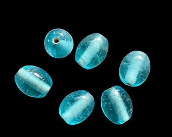 Perle en verre,artisanat inde,bleu turquoise,olive,10 sur 8 mm mm,lot de 10 perles