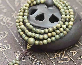 Mala de Perles de bois de Santal bouddhiste,Bouddha,méditation 6 mm,108 perles