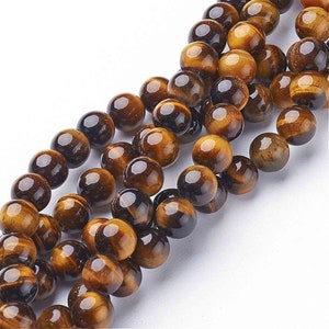 Tiger Eye Bead, Natural Tiger Eye Bead, Grade AA, 8 mm, Pack of 10 Beads