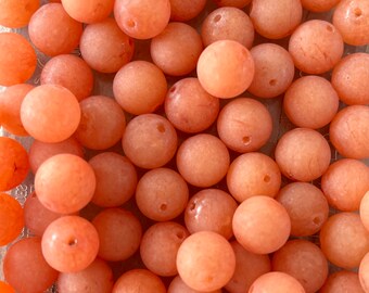 Perle jade mashan,teint orange givré ,rond,10 mm,lot de 10 perles