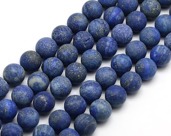 Lapis lazuli pearl, matte, frosted, natural, 6mm, round, lot of 20 pearls