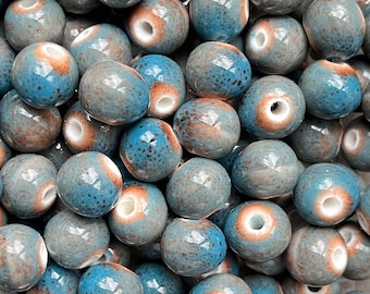 Perle céramique du pérou,bleu,10 mm trou 2 mm,lot de 10 perles