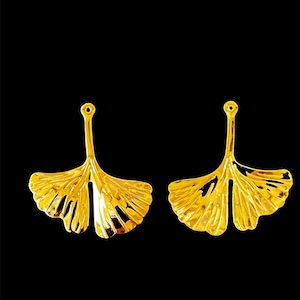 Ginkgo leaf pendant, gold or silver stainless steel, 29 mm, set of 10 pieces