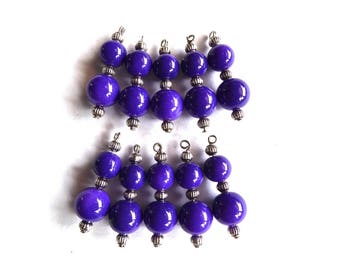 Purple round glass bead ready to assemble, set of 10 Pcs