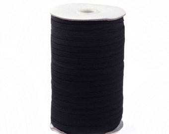 Flat black elastic 3 mm wide sold per 6 meters