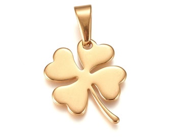 Four-leaf clover pendant in gold stainless steel, luck, lucky charm, 25 mm